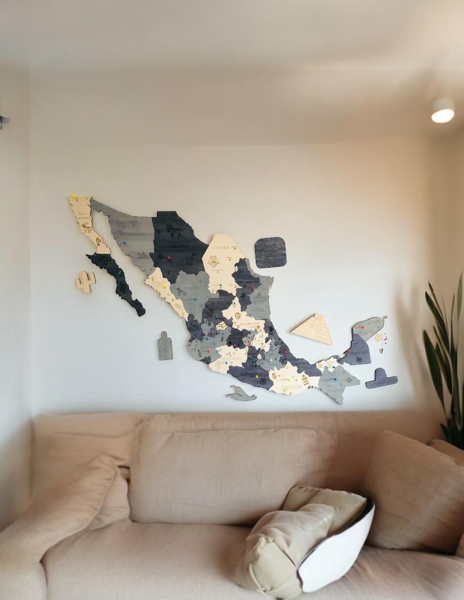Cuadro decorativo mapa de madera de mexico tricolor 4