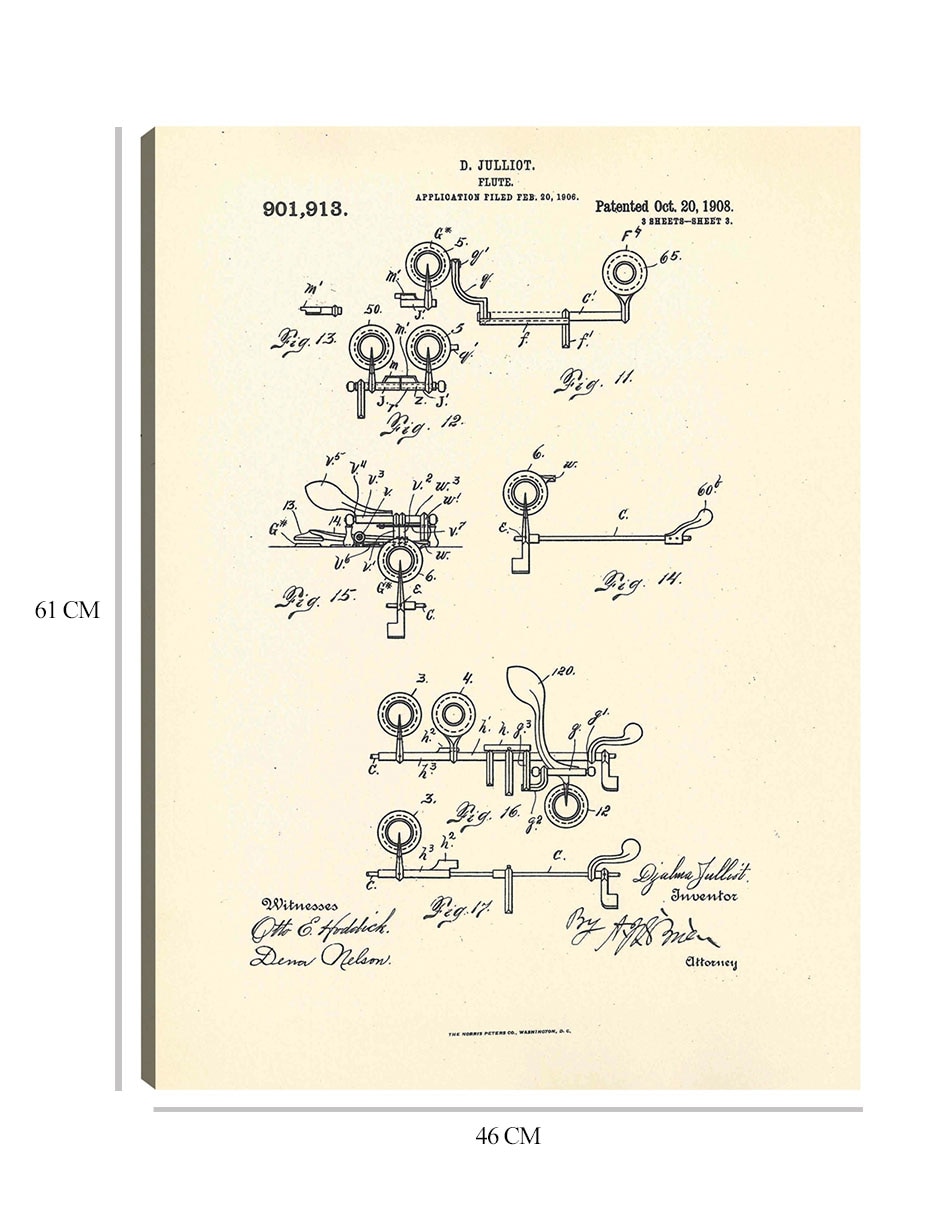 Cuadro decorativo Flauta patentada, inventora Djalma Julliot, 20 de octubre de 1909 III técnica mixta Planos 2