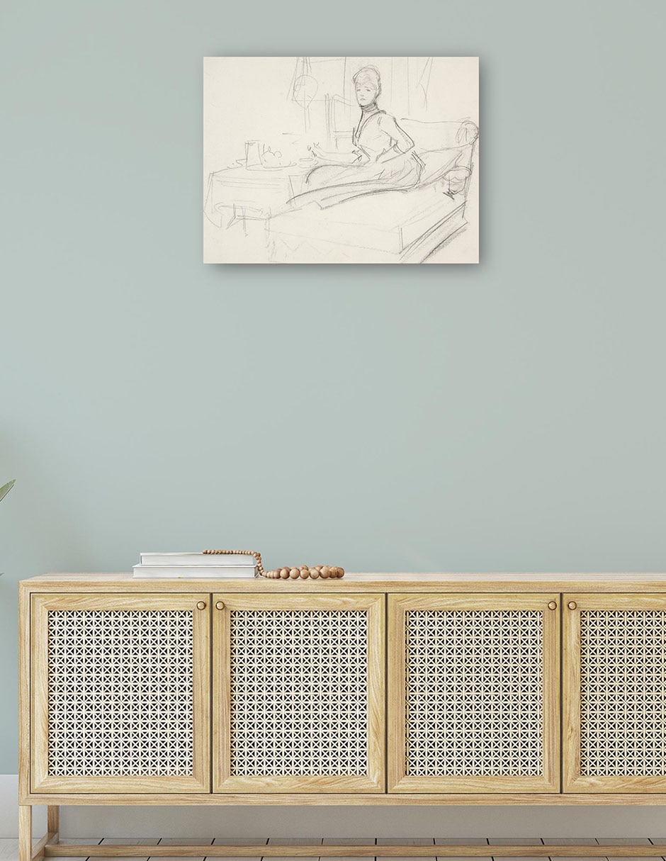 Cuadro decorativo Señora en la mesa de té técnica mixta Bocetos 4