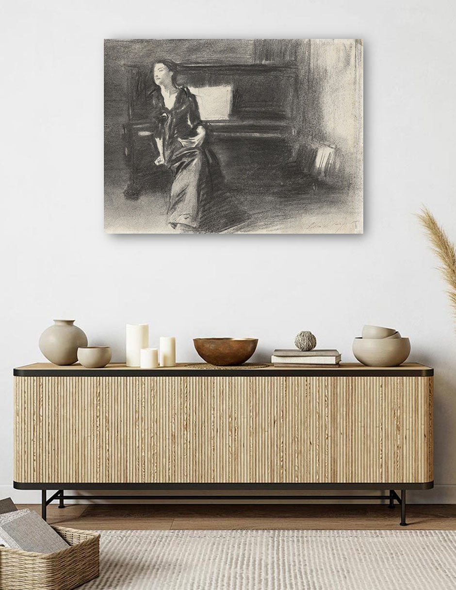 Cuadro decorativo Dama al piano técnica mixta Bocetos 5