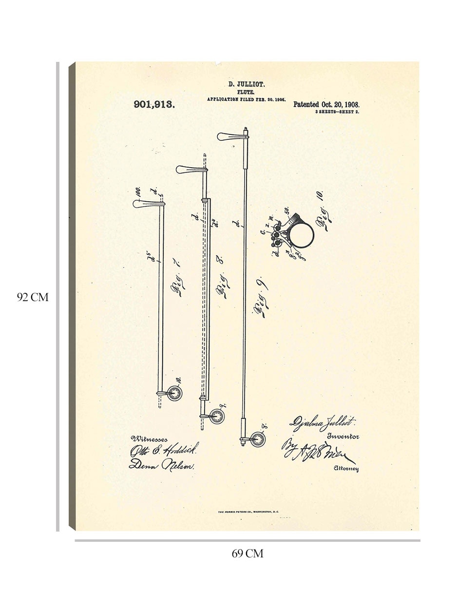 Cuadro decorativo Flauta patentada, inventora Djalma Julliot, 20 de octubre de 1909 II técnica mixta Planos 2