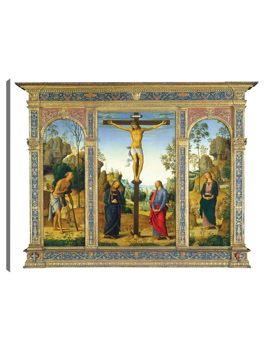Cuadro decorativo La Crucifixión con la Virgen, San Juan, San Jerónimo y Santa María Magdalena c. 1482/1485 técnica mixta Figuras Celestiales