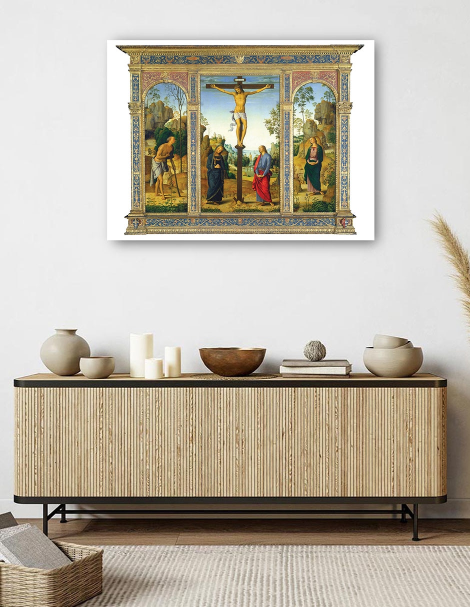 Cuadro decorativo La Crucifixión con la Virgen, San Juan, San Jerónimo y Santa María Magdalena c. 1482/1485 técnica mixta Figuras Celestiales 5