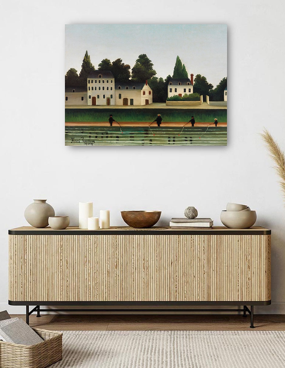 Cuadro decorativo Paisaje y cuatro pescadores técnica mixta Campos 5