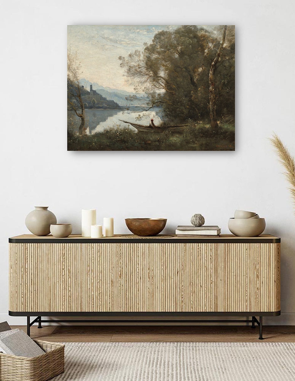 Cuadro decorativo El barquero amarrado: recuerdo de un lago italiano técnica mixta Lagos 5
