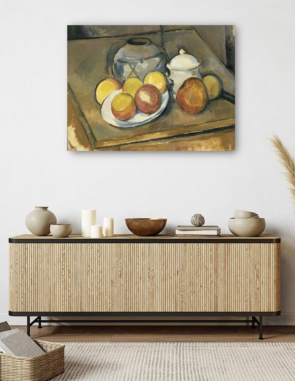 Cuadro decorativo Jarrón con adornos de paja, azucarero y manzanas (1890 - 1893) técnica mixta Playas 5