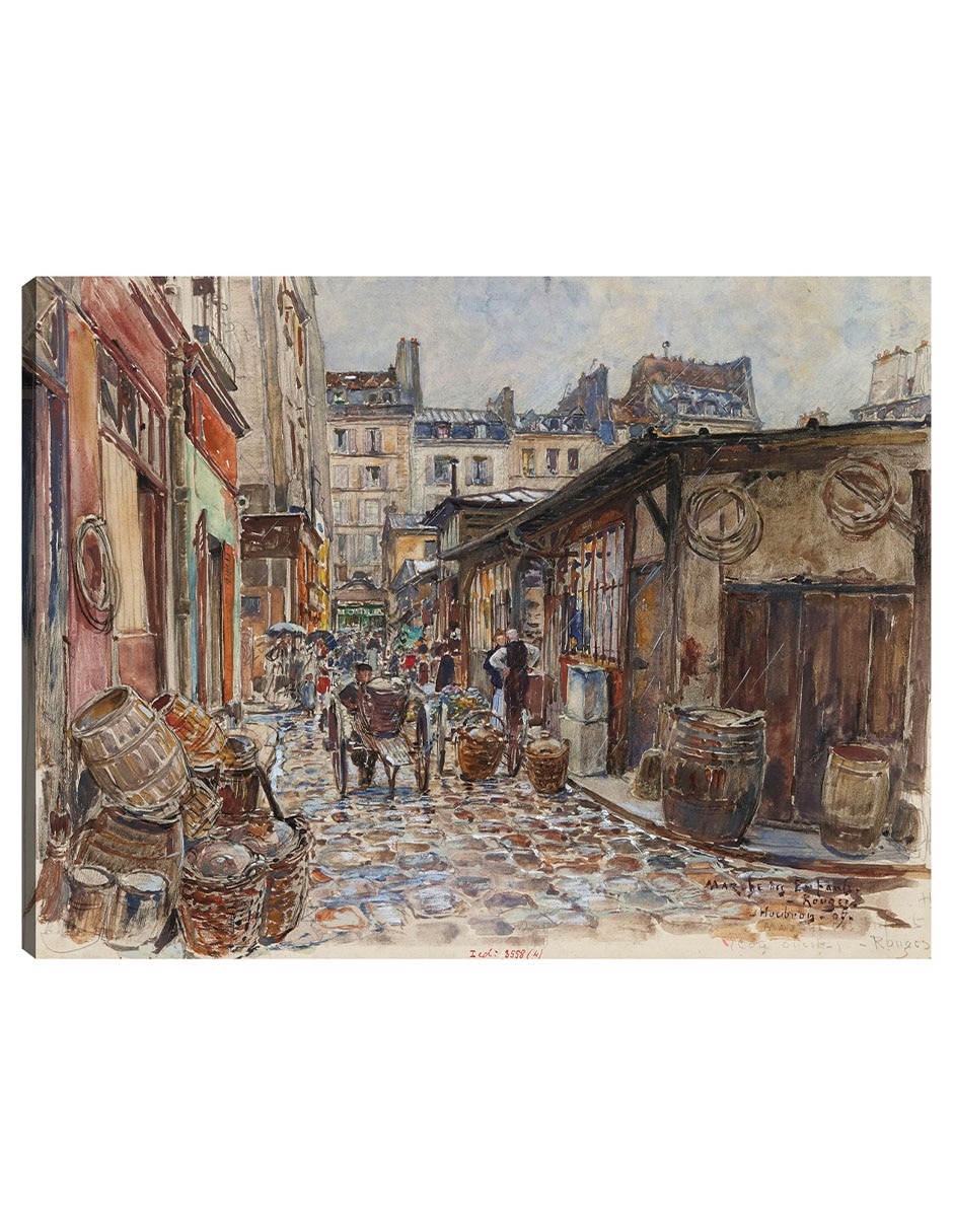 Cuadro decorativo El Marché des Enfants Rouges, lado oeste, bajo la lluvia, en 1907. 3er distrito (1907) técnica mixta Arquitectura