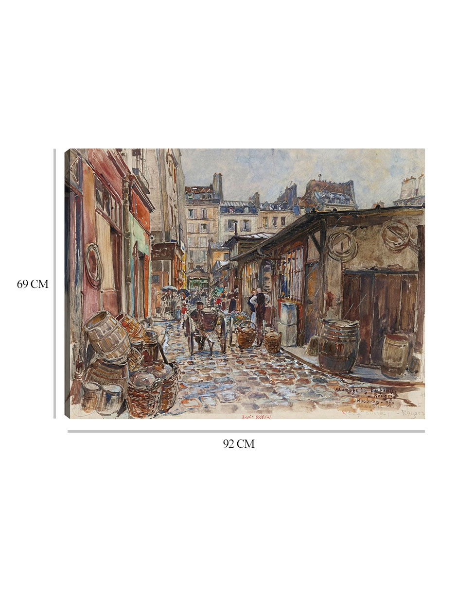 Cuadro decorativo El Marché des Enfants Rouges, lado oeste, bajo la lluvia, en 1907. 3er distrito (1907) técnica mixta Arquitectura 8
