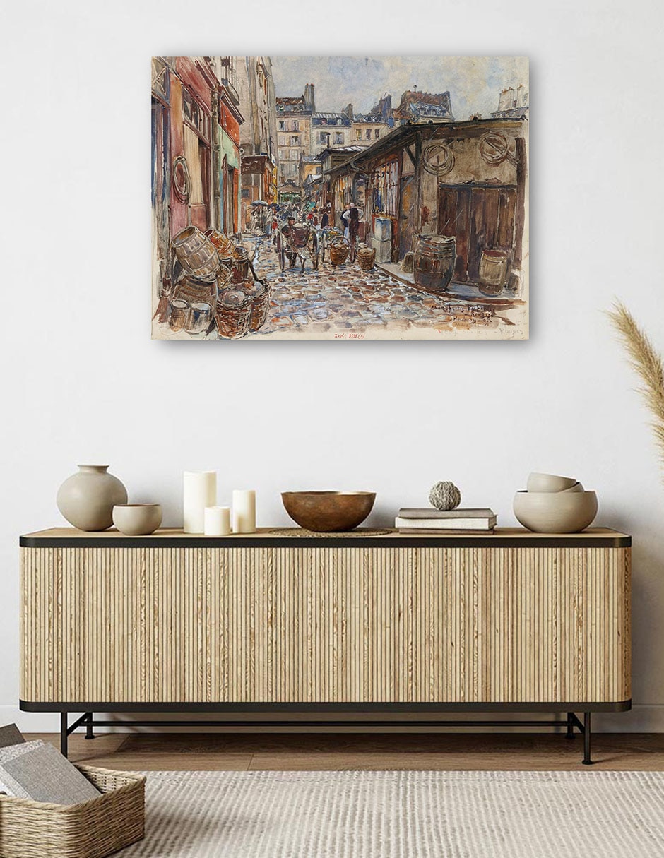 Cuadro decorativo El Marché des Enfants Rouges, lado oeste, bajo la lluvia, en 1907. 3er distrito (1907) técnica mixta Arquitectura 5