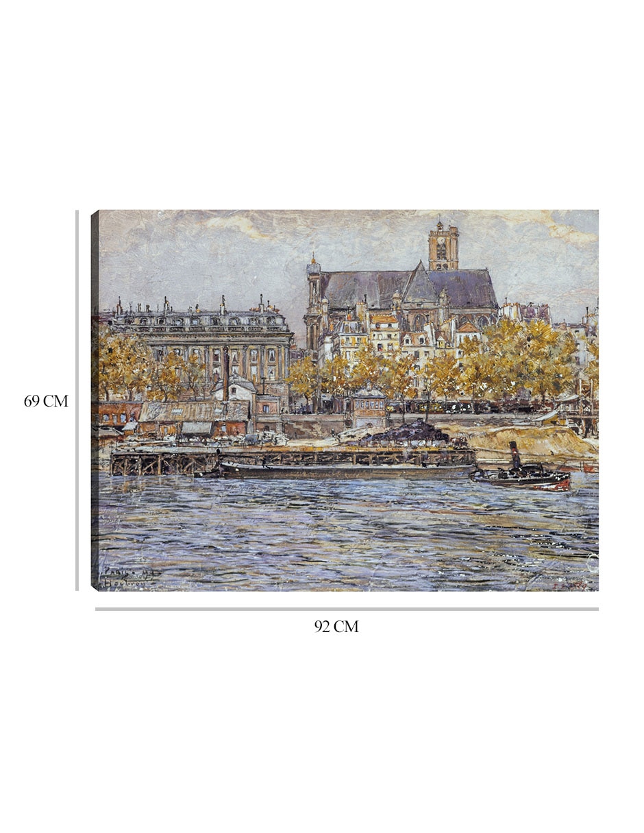 Cuadro decorativo El muelle del Hôtel-de-Ville y la iglesia de Saint-Gervais-Saint-Protais (1899) técnica mixta Arquitectura 2