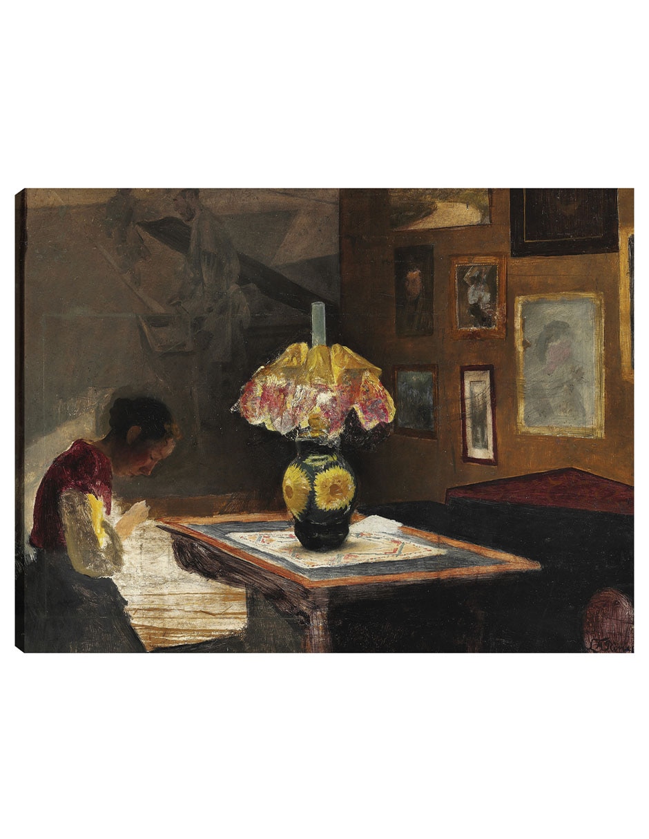 Cuadro decorativo Sigrid, la esposa del artista, cosiendo a la luz de una lámpara (1898) técnica mixta Cuadro decorativo Sigrid, la esposa del artista, cosiendo a la luz de una lámpara (1898) técnica mixta