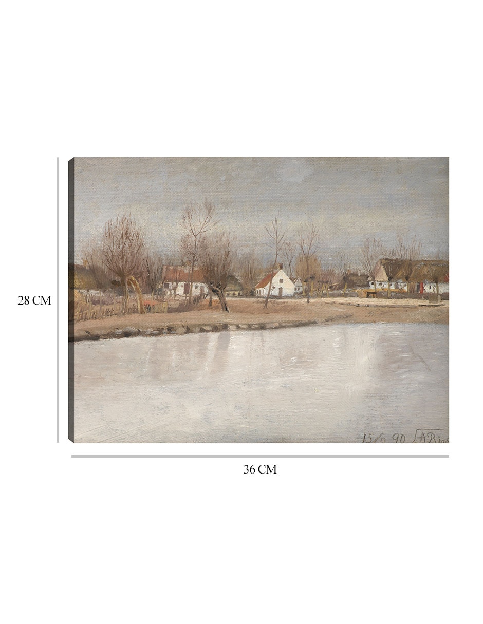 Cuadro decorativo El estanque del pueblo en Ring, Zelanda (1890) técnica mixta 2