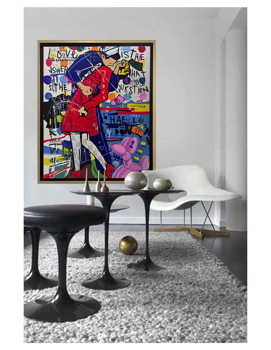 Pintura Estatua del Beso técnica acrílico Pop 4