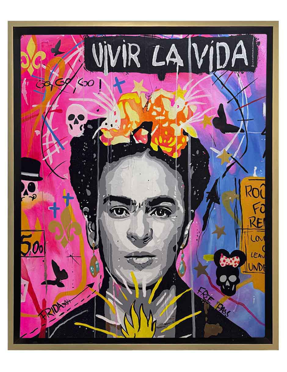 Pintura Frida Vivir la Vida técnica acrílico