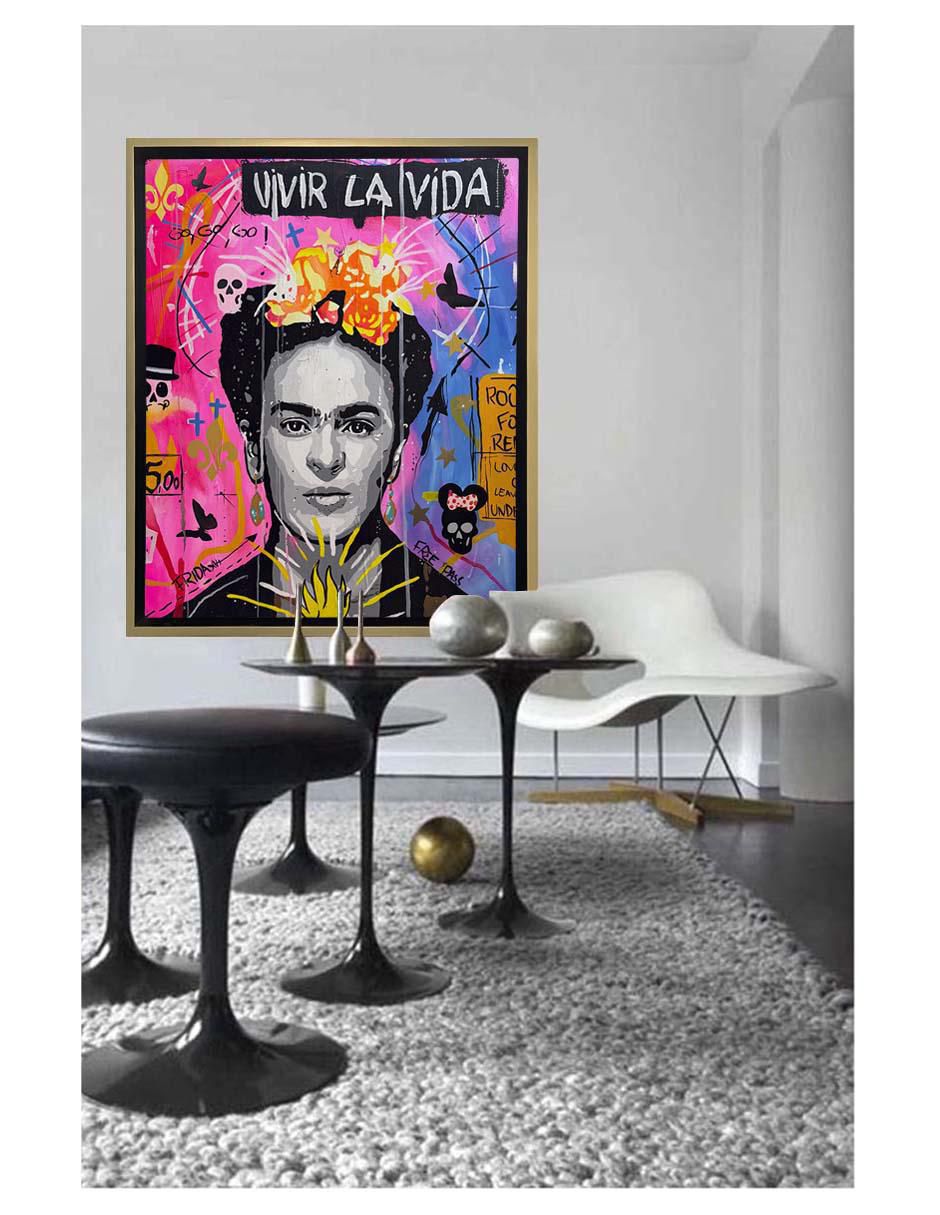 Pintura Frida Vivir la Vida técnica acrílico 3
