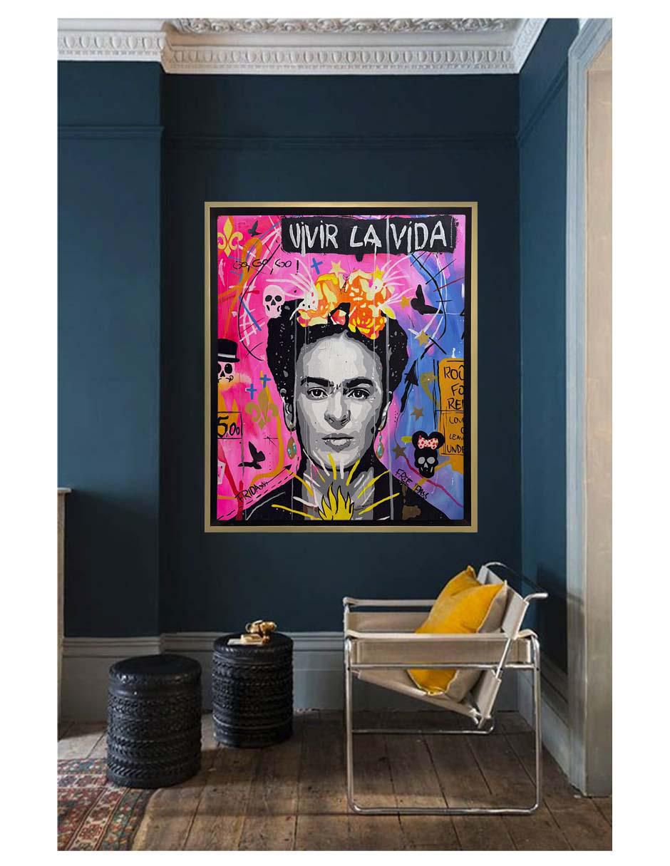 Pintura Frida Vivir la Vida técnica acrílico 4