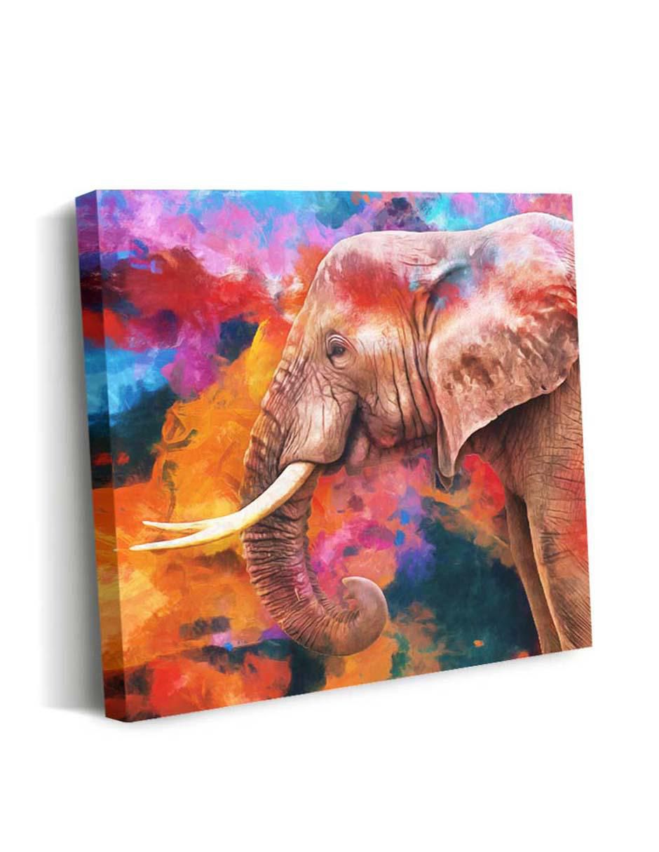 Cuadro decorativo Rústica elefante colorido con barniz a registro 2