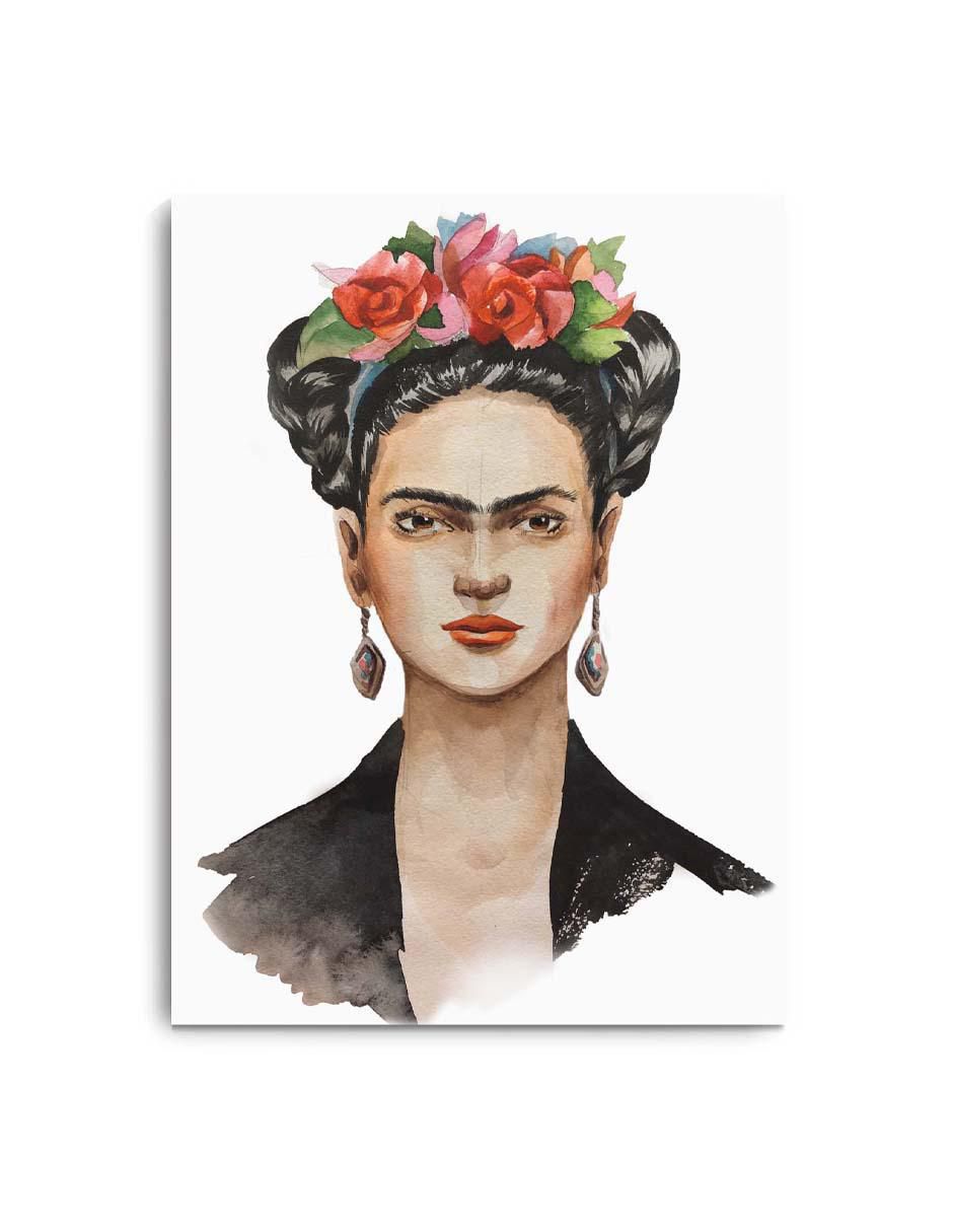 Cuadro decorativo Frida Kahlo con flores con barniz a registro Cuadro decorativo Frida Kahlo con flores con barniz a registro