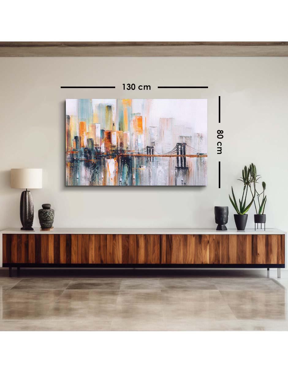Cuadro decorativo Ciudad con edificios en pintura con barniz a registro 5