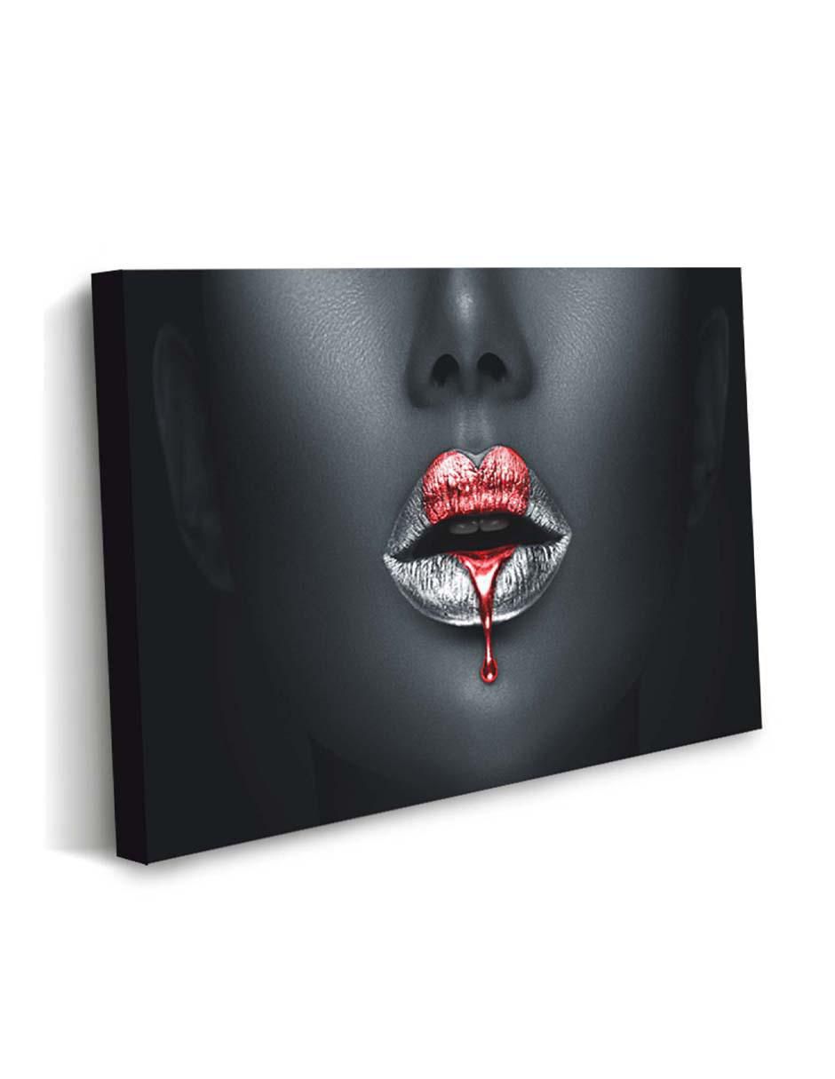 Cuadro decorativo Labios goteando de corazón rosa con barniz a registro 2