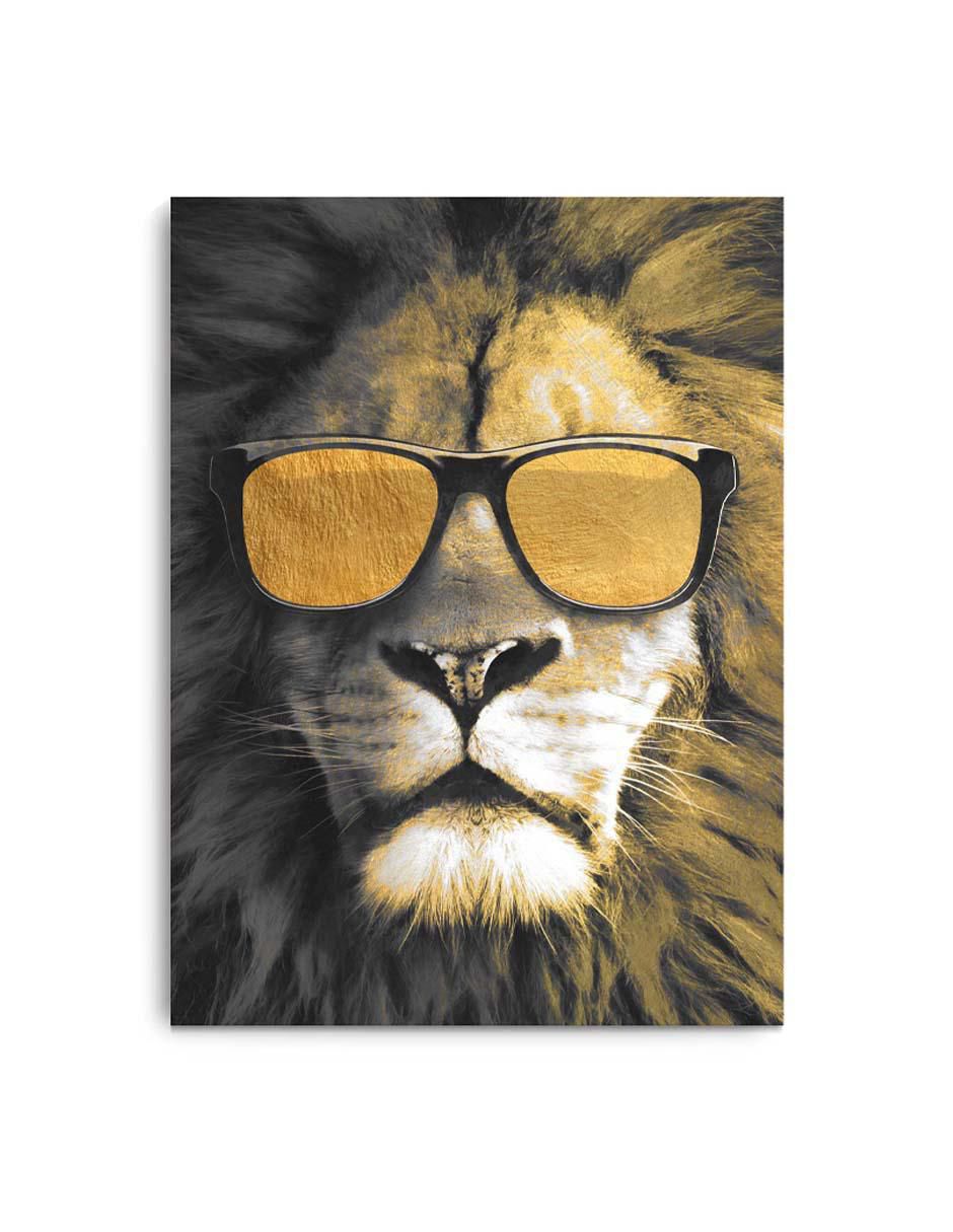 Cuadro decorativo León con gafas con barniz a registro