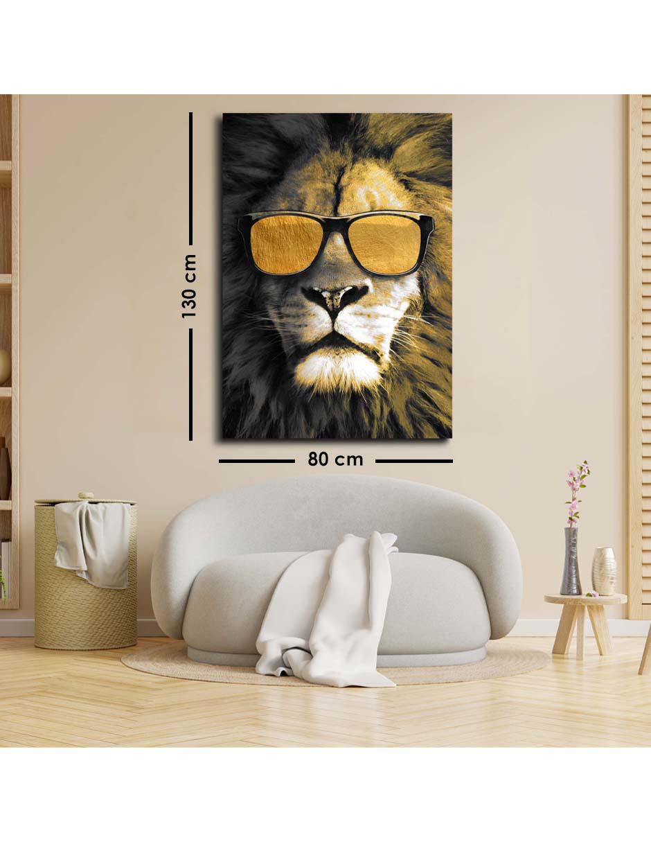 Cuadro decorativo León con gafas con barniz a registro 5