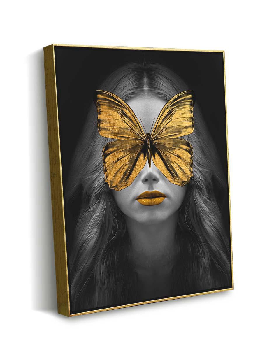 Cuadro decorativo Mujer mariposa dorada con barniz a registro 2