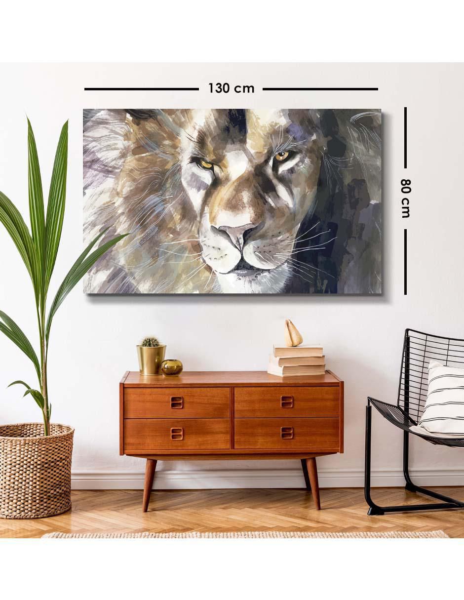 Cuadro decorativo Pintura rústica de león café con barniz a registro 5