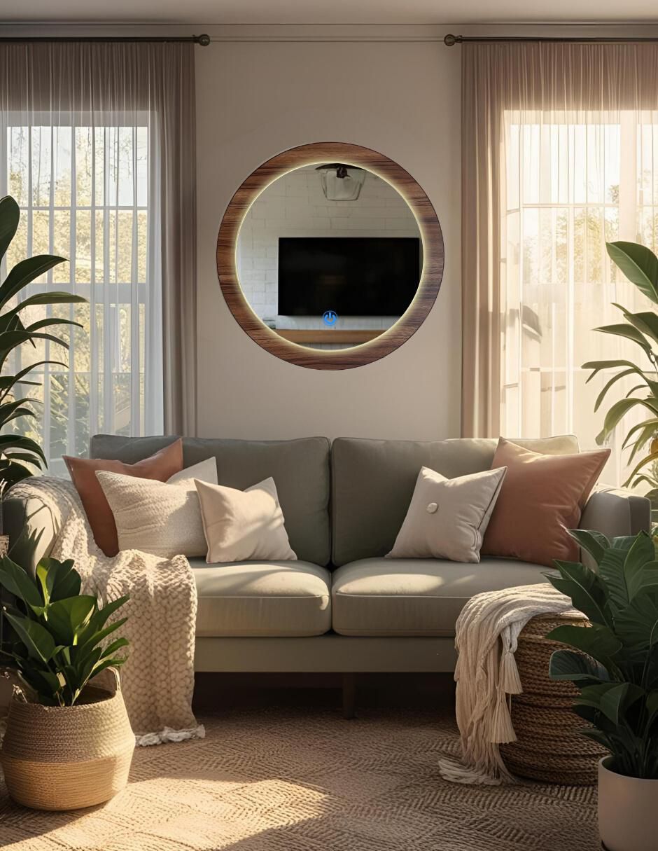 Espejo redondo Decorativo de pared con luz led Luminous Oak 2