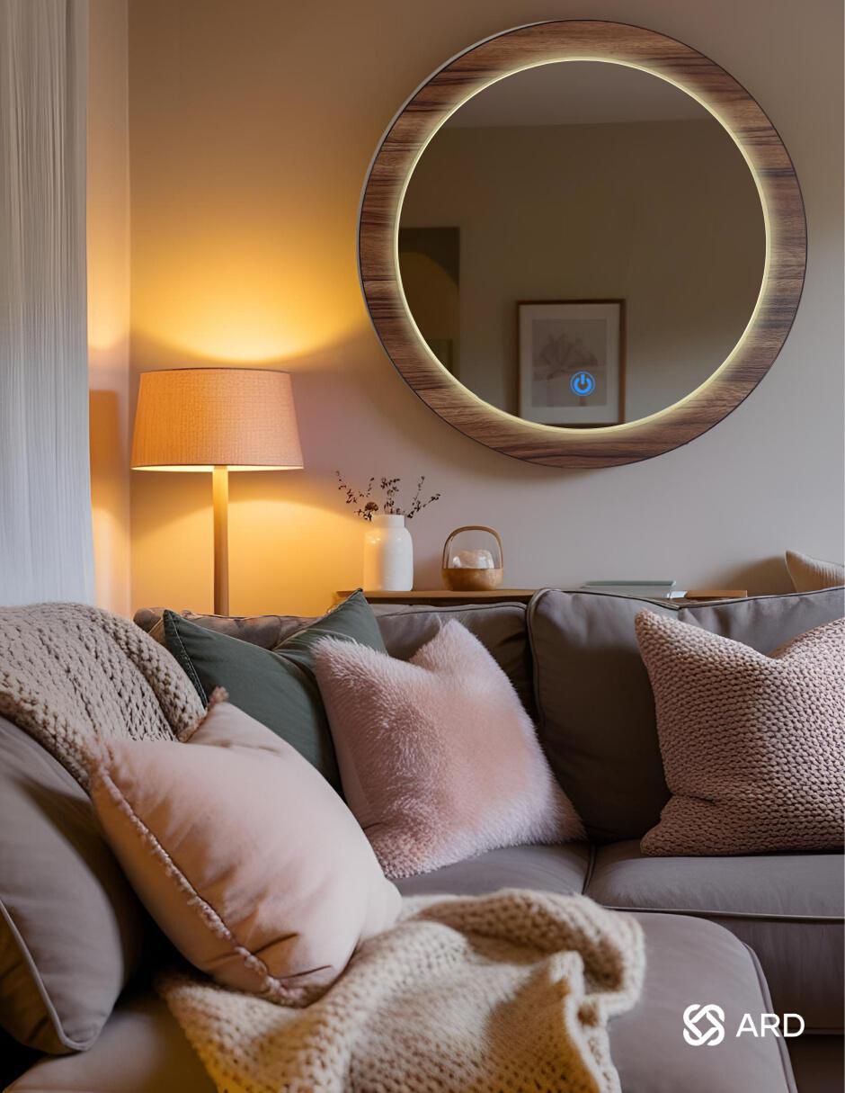 Espejo redondo Decorativo de pared con luz led Luminous Oak 4