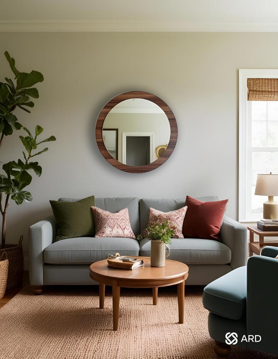 Espejo circular Decorativo de pared de madera Glanz Oak 8