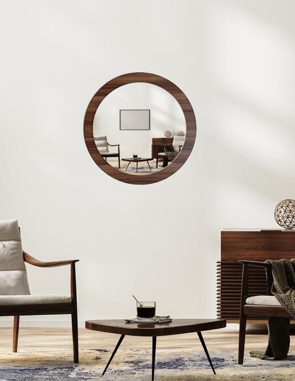 Espejo circular Decorativo de pared de madera Glanz Oak 12