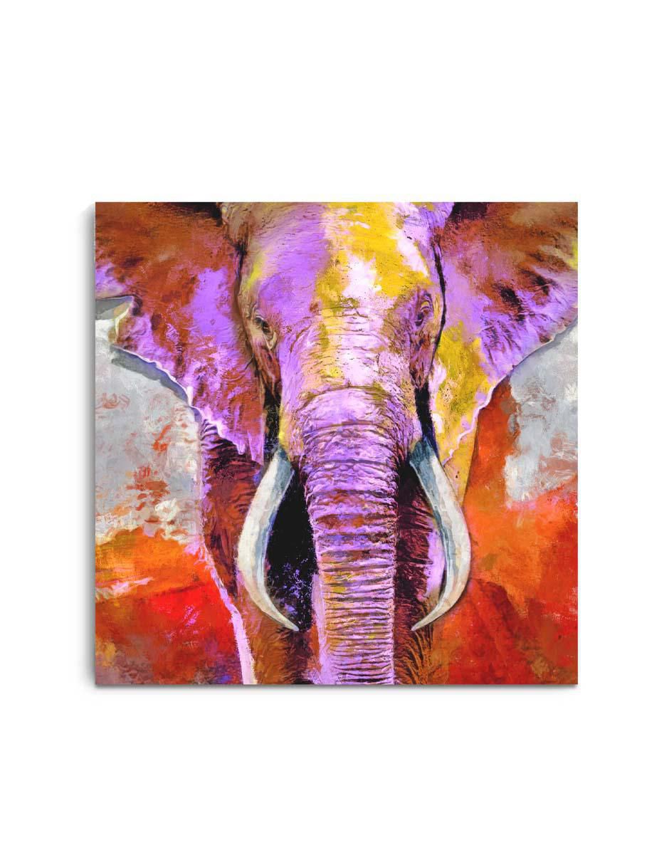 Cuadro decorativo Elefante colorido con barniz a registro
