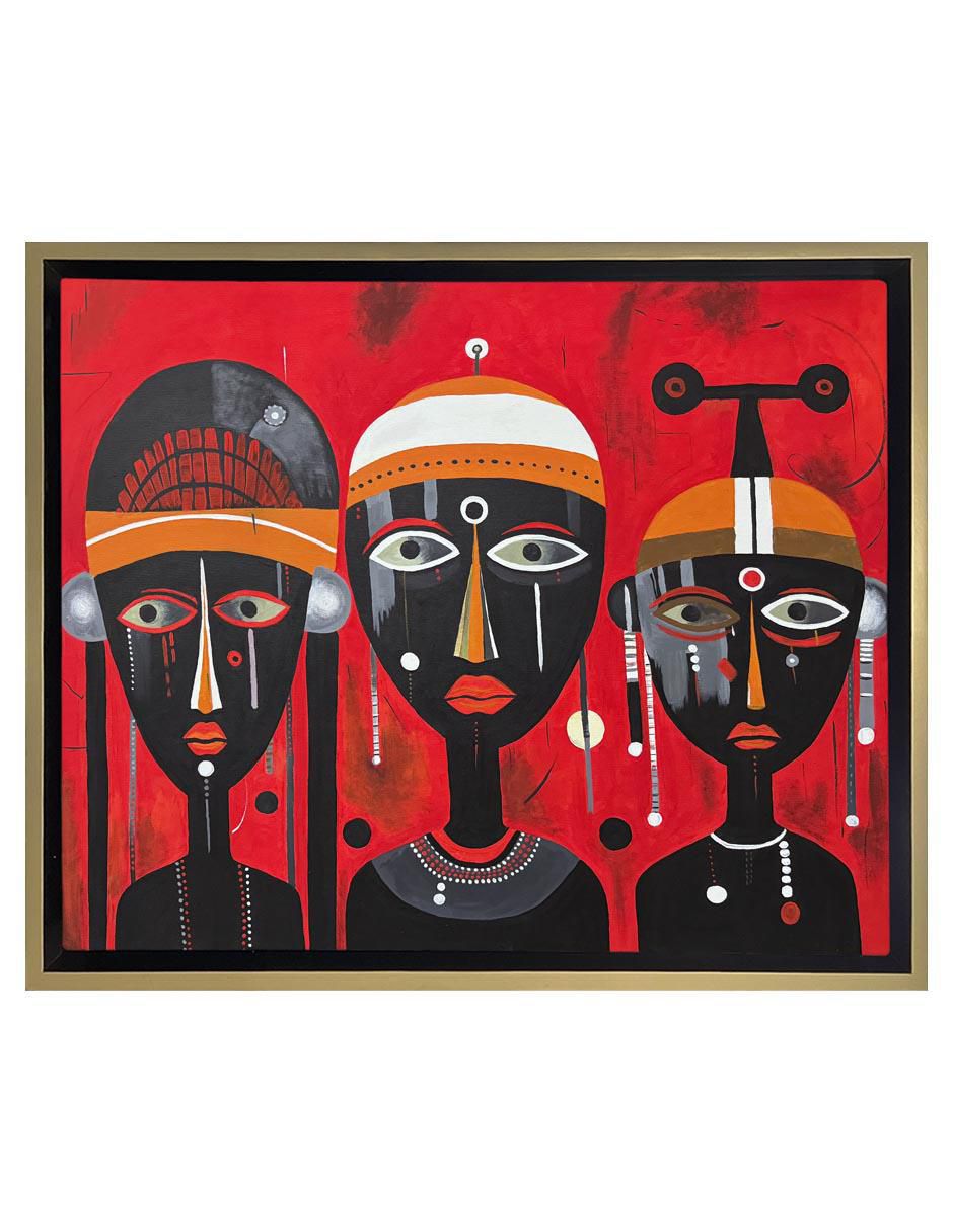 Pintura Guardianes del Espíritu Tribal técnica acrílico Tribal