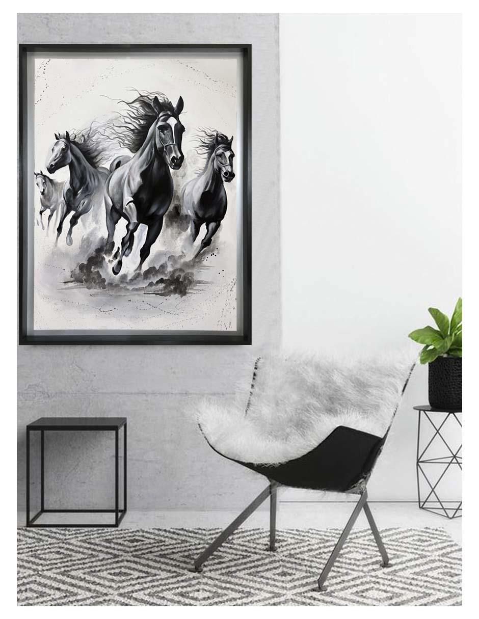 Pintura Éxodo en libertad técnica acrílico Caballos 4