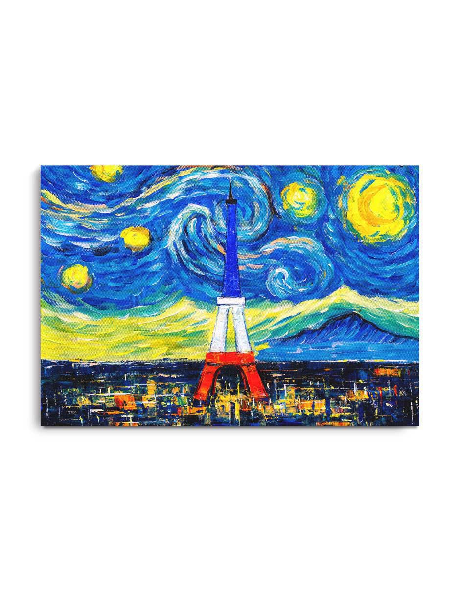 Cuadro decorativo Torre Eiffel con cielo estrellado con barniz a registro