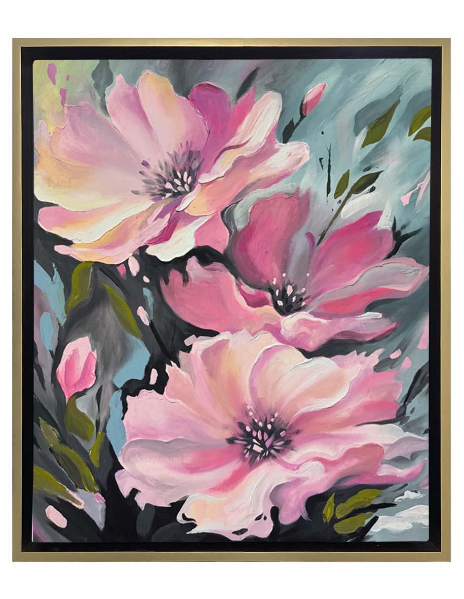 Pintura Un Susurro en Rosa técnica acrílico Flores