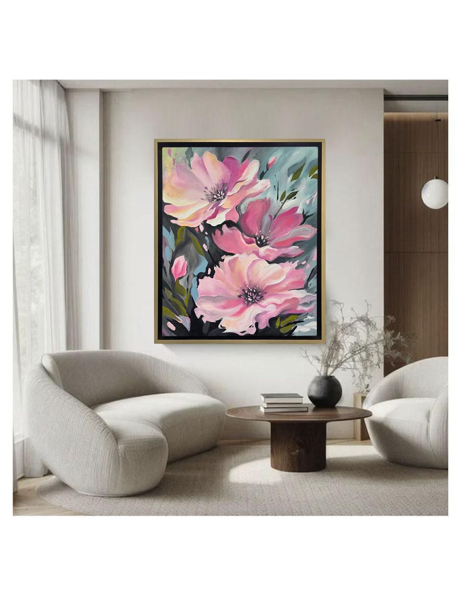Pintura Un Susurro en Rosa técnica acrílico Flores 2