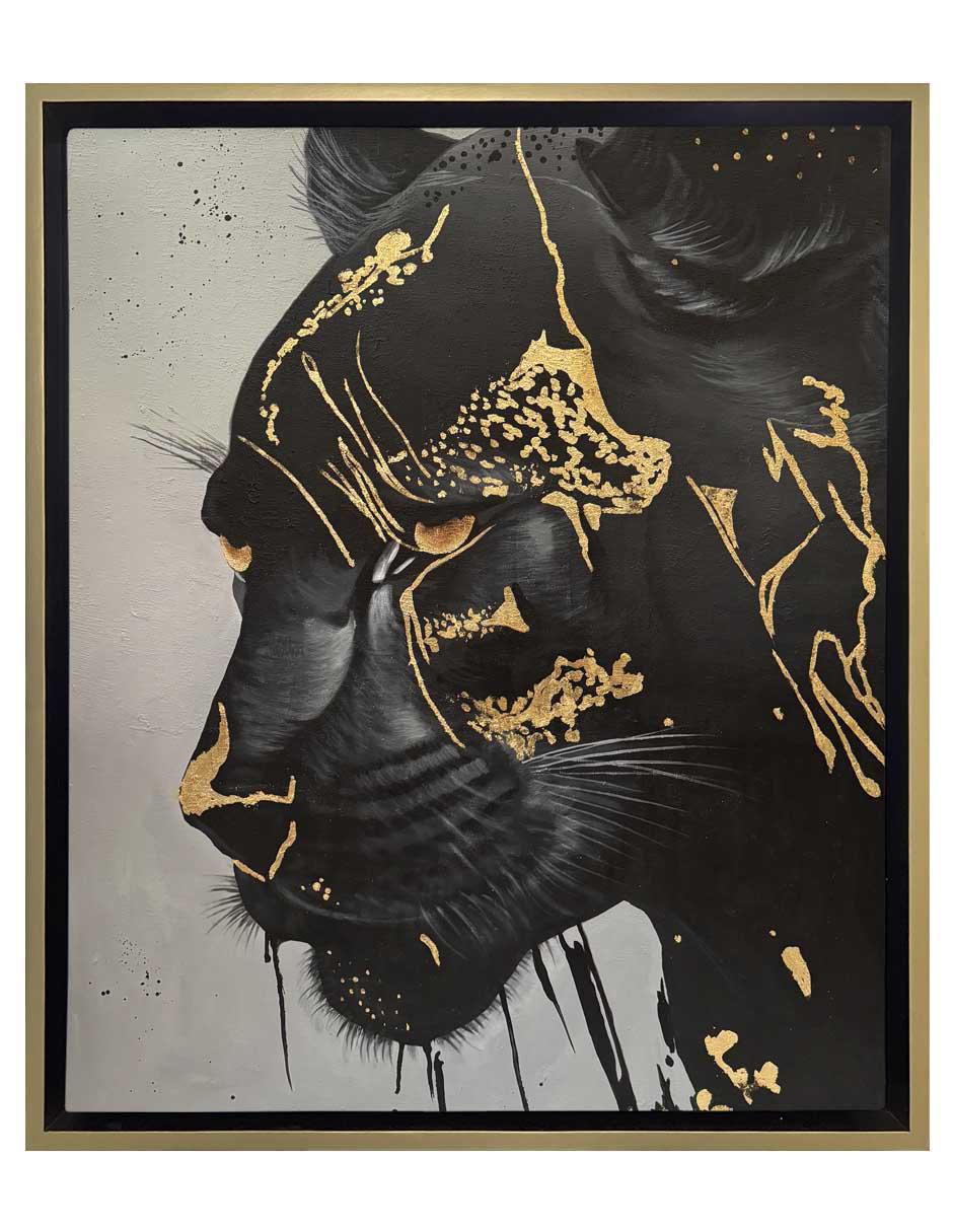 【 肉筆油彩画 額装 】 GALERIA DE PINTURA MEXICANA Pintura Puma técnica acrílico Lune Art Gallery AnimalArt