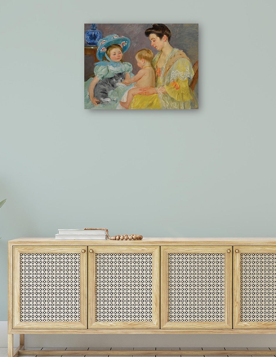 Cuadro decorativo Niños jugando con un gato técnica mixta Gente 4