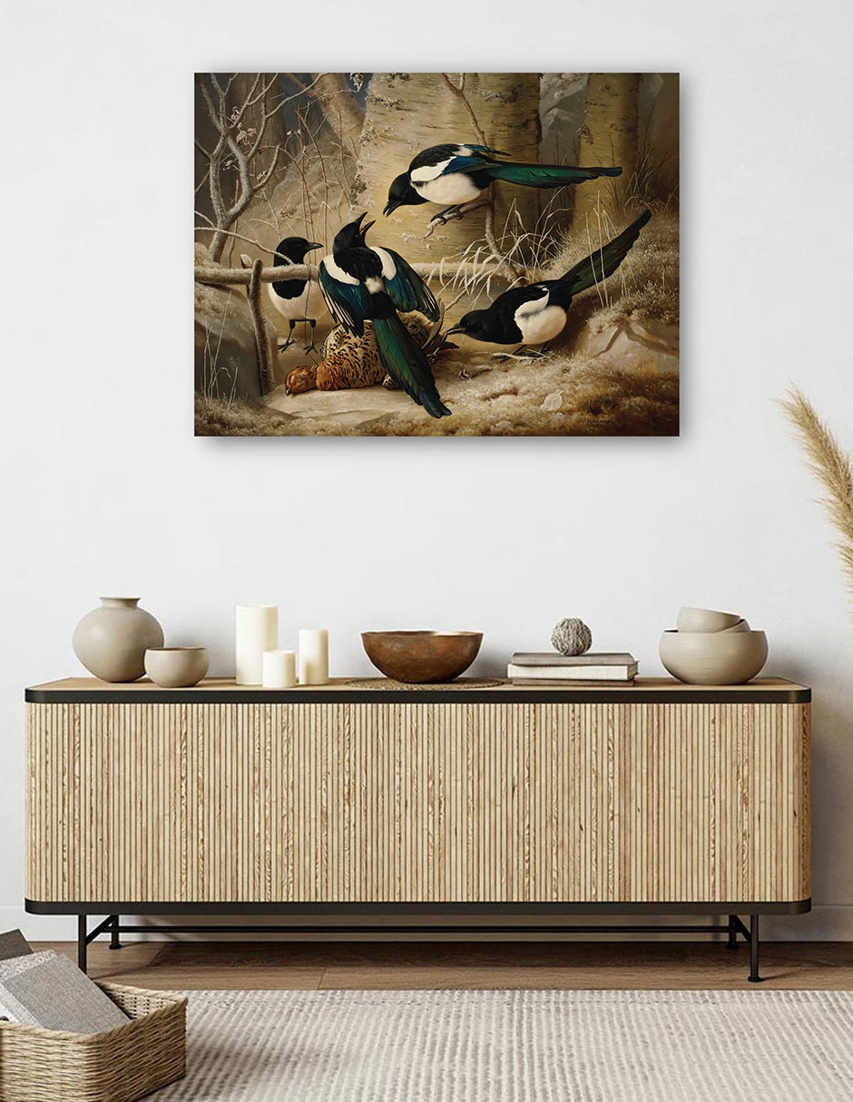 Cuadro decorativo Urracas alrededor de un urogallo hembra muerta (1867) técnica mixta Aves Silvestres 5