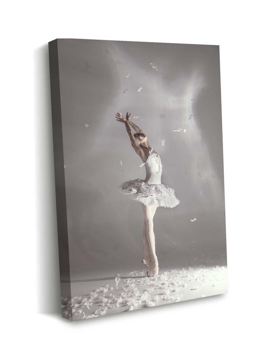 Cuadro decorativo Bailarina cisne blanco con plumas con barniz a registro 2