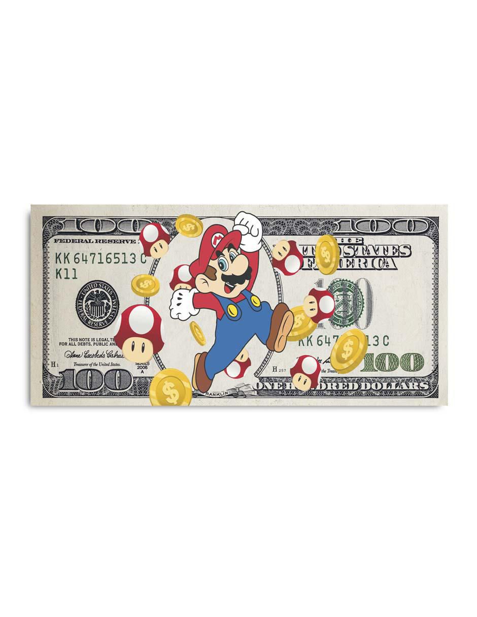 Cuadro decorativo Billete de Mario Bros con barniz a registro