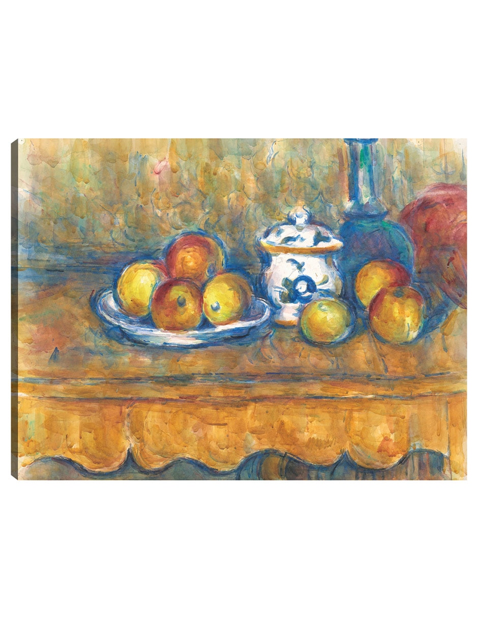 Cuadro decorativo Arte Mural Vida tranquila con botella azul, azúcar y manzanas (1900-1902) técnica mixta