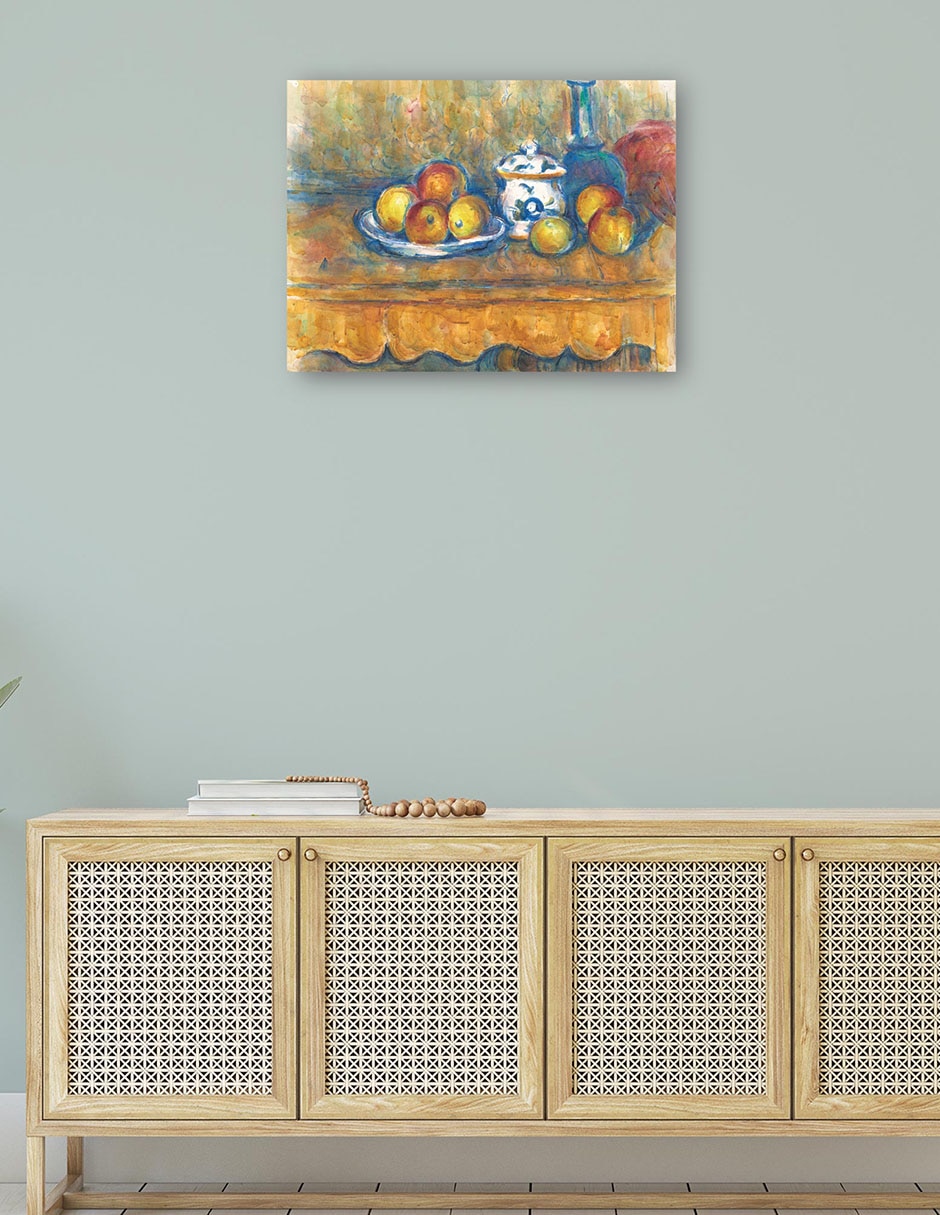Cuadro decorativo Arte Mural Vida tranquila con botella azul, azúcar y manzanas (1900-1902) técnica mixta 5