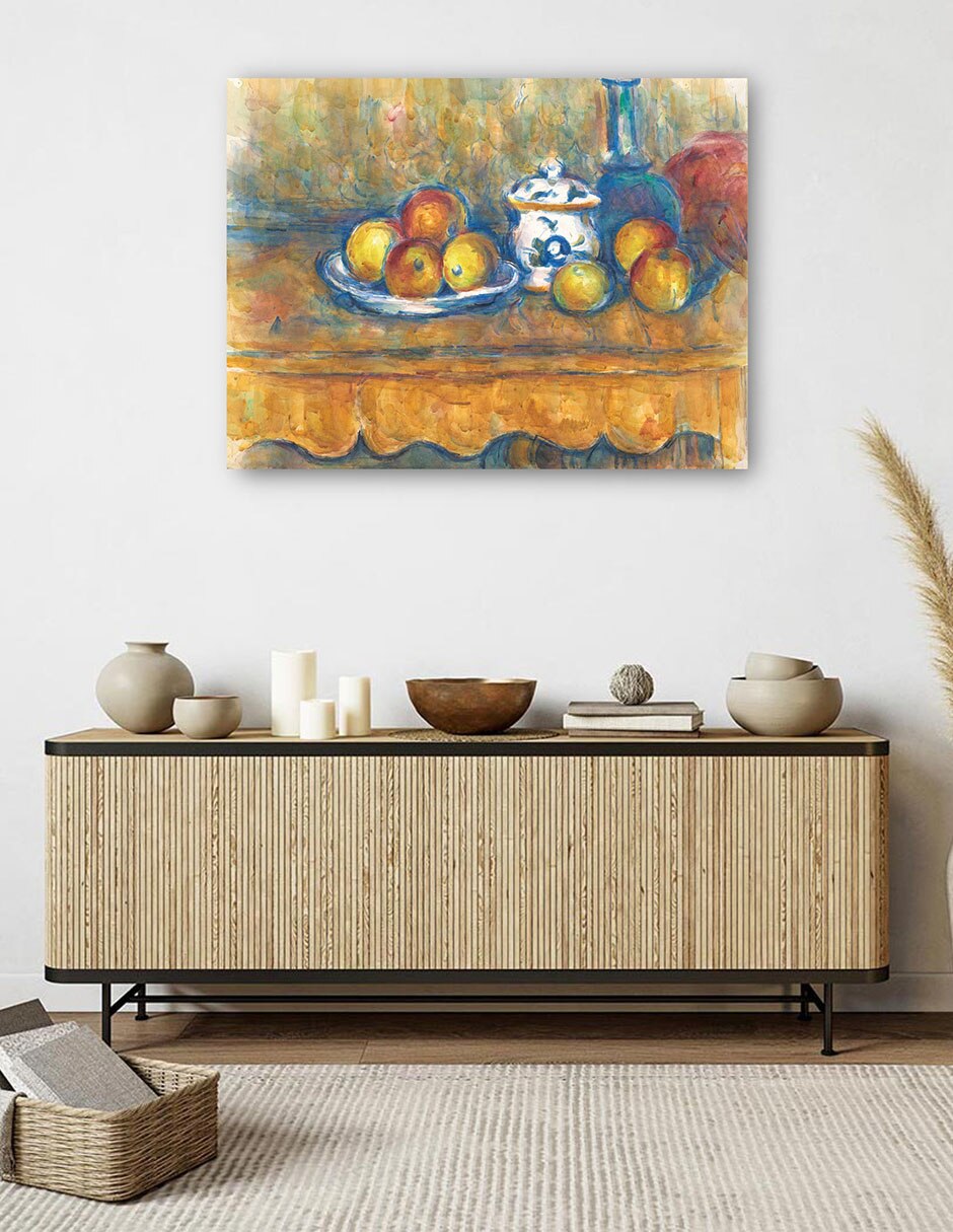 Cuadro decorativo Arte Mural Vida tranquila con botella azul, azúcar y manzanas (1900-1902) técnica mixta 6