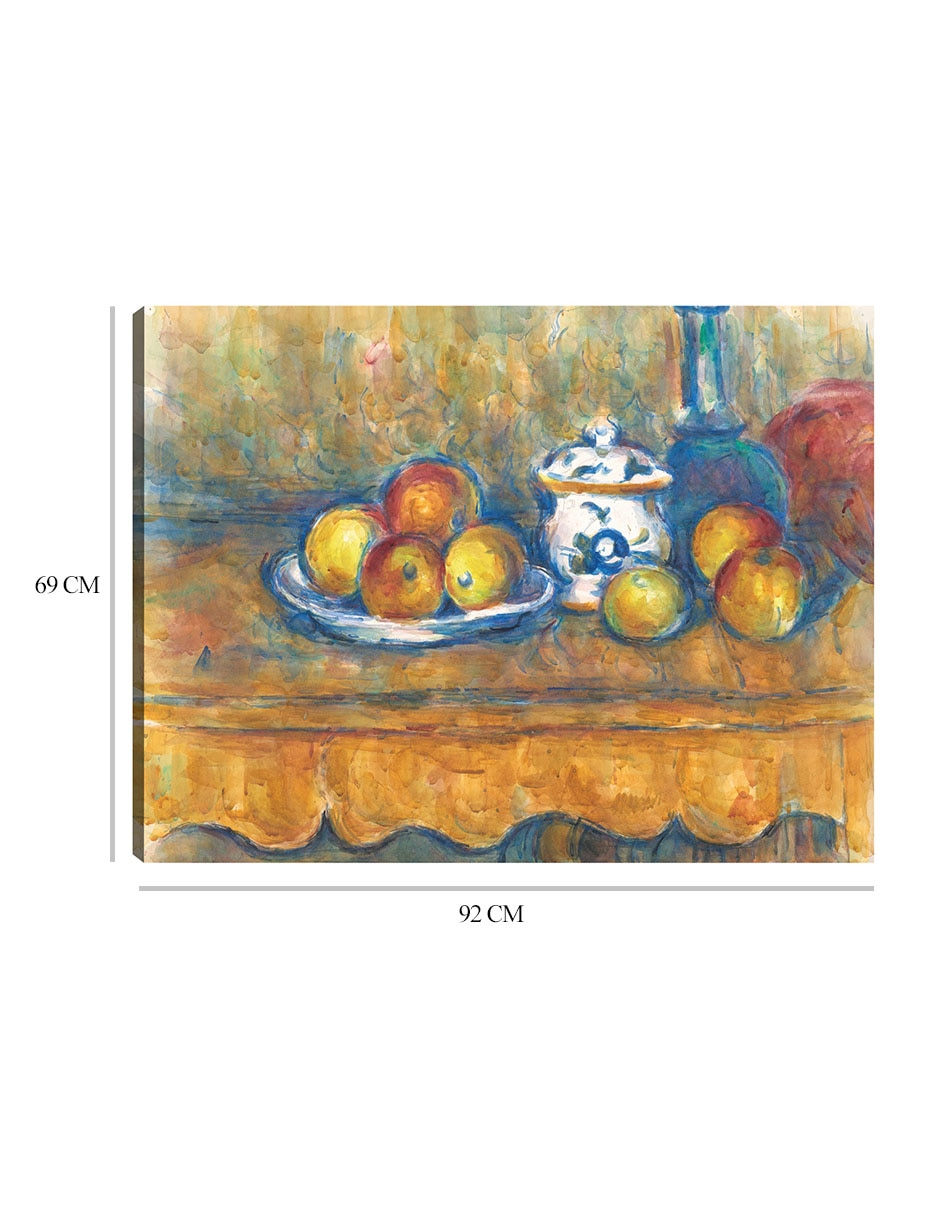 Cuadro decorativo Arte Mural Vida tranquila con botella azul, azúcar y manzanas (1900-1902) técnica mixta 2
