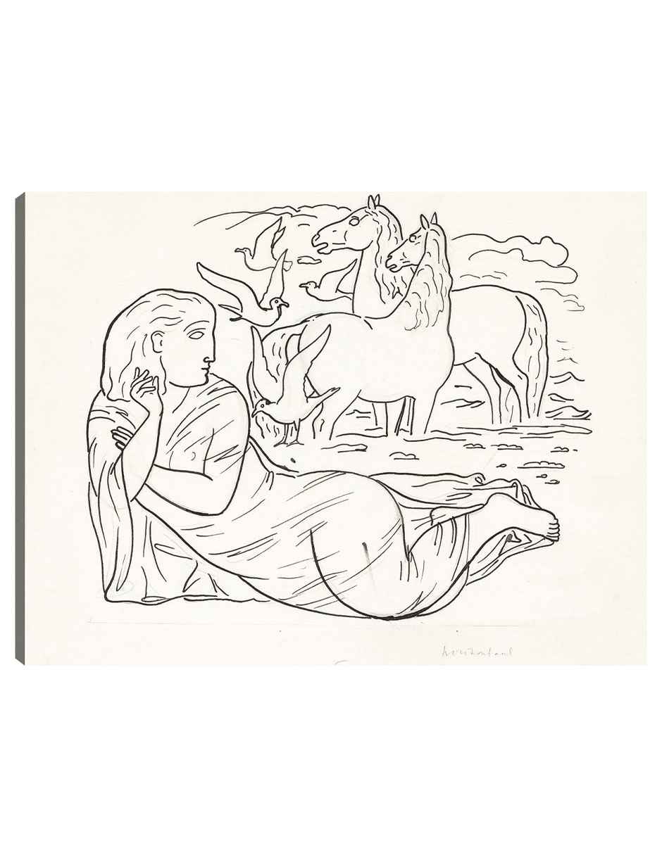 Cuadro decorativo Boceto de mujer tumbada en la playa con dos caballos y gaviotas (1891) técnica mixta Bocetos Cuadro decorativo Boceto de mujer tumbada en la playa con dos caballos y gaviotas (1891) técnica mixta Bocetos