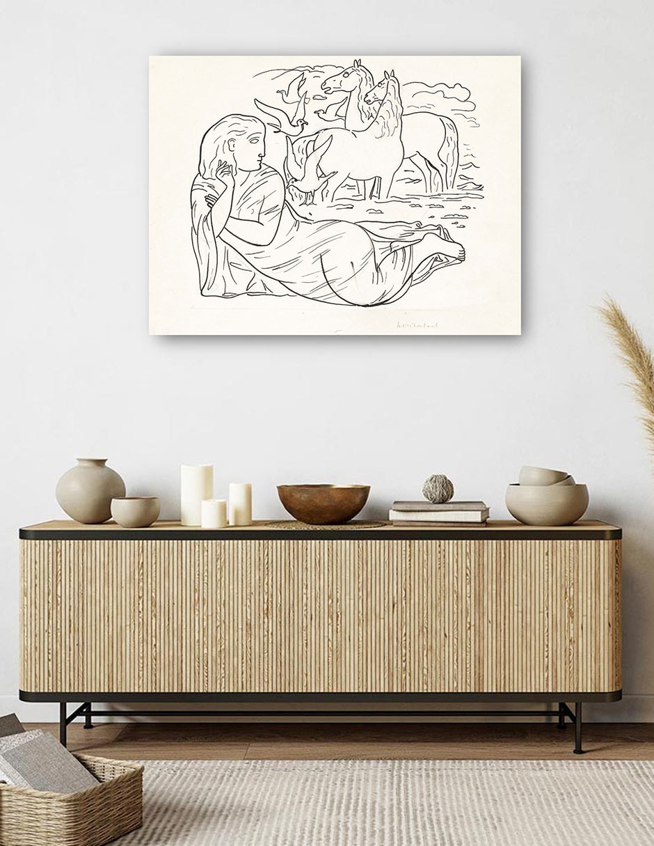 Cuadro decorativo Boceto de mujer tumbada en la playa con dos caballos y gaviotas (1891) técnica mixta Bocetos 5