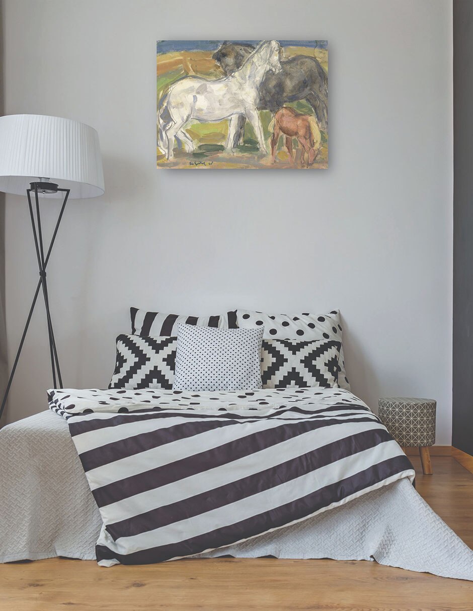 Cuadro decorativo Tres caballos en un paisaje (1918) técnica mixta Animales Domésticos 3
